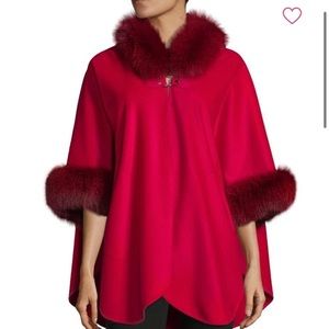 Wolfie Furs dyed fox fur tirm cape red one size